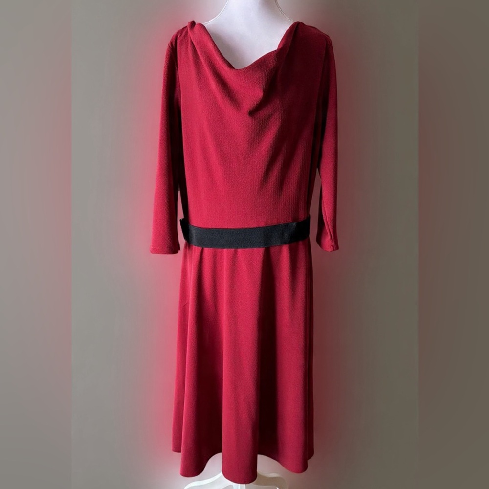 Women’s Danny & Nicole Red Long Sleeve Dress with Black Belt